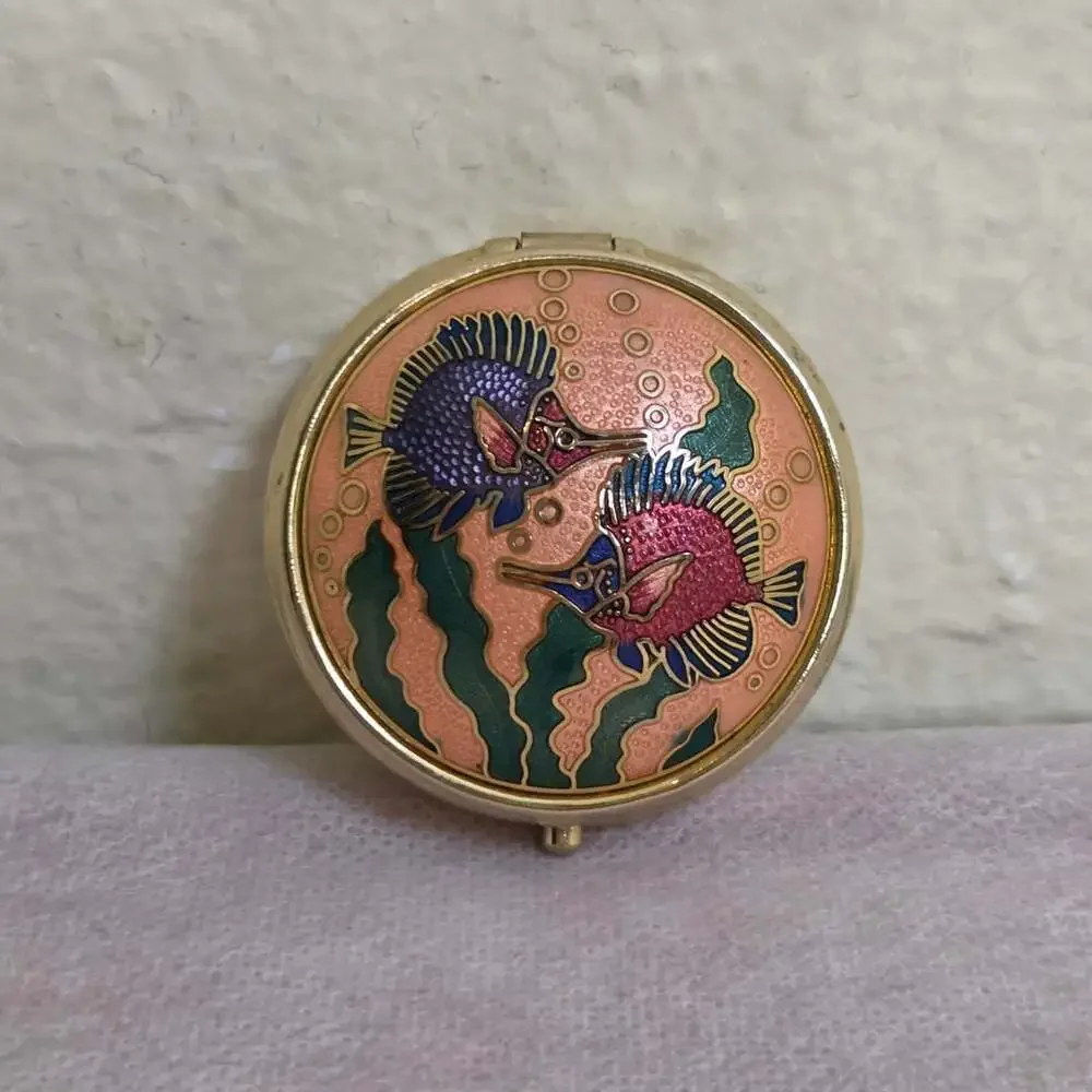 Vintage Cloisonne Tropical Fish Metal Pill Box